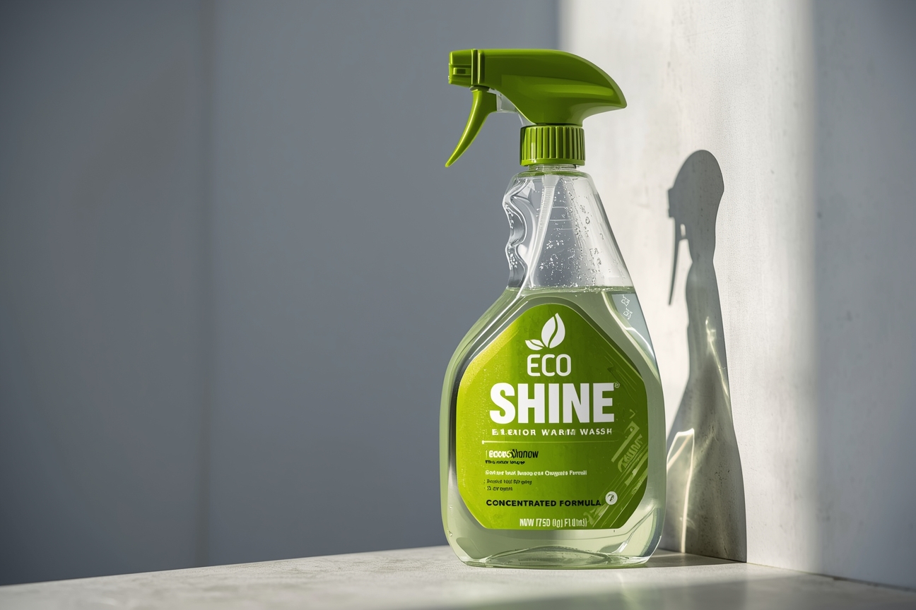 EcoShine Exterior Wash concentrated formula bottle with spray nozzle